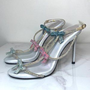 Rene Caovilla Strass Bow Crystal Sandals Heels 37